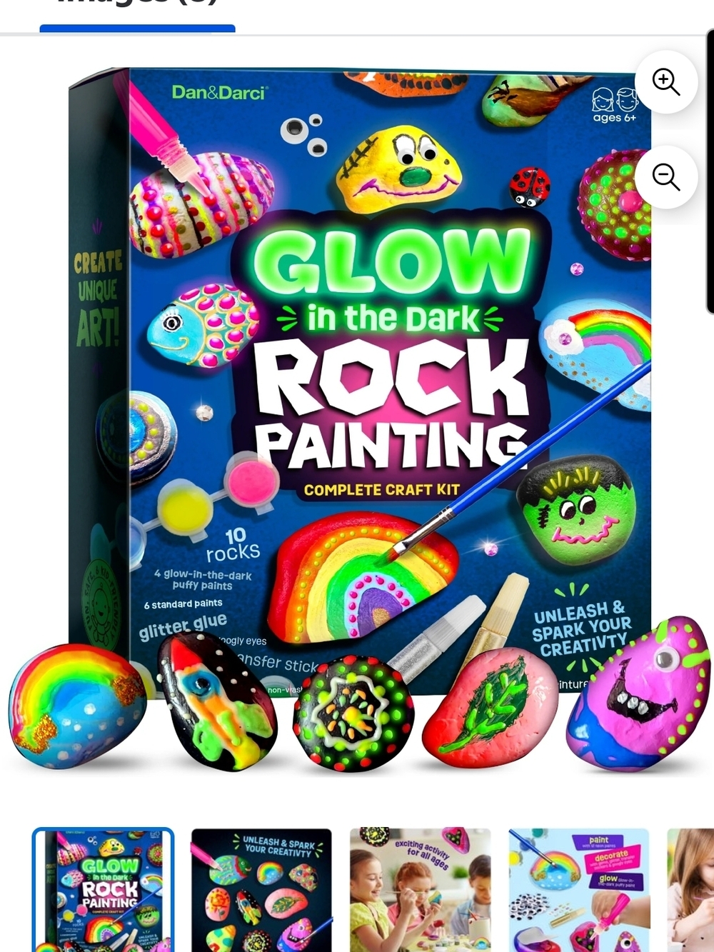 Glow in the Dark Rock Painting Kit — Multicolor Kids Craft Set